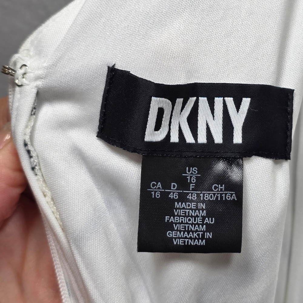 DKNY Striped Linen Blend Tiered Vneck Maxi Dress Womens 16 Black White - Picture 5 of 12